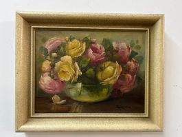 Ölgemälde auf Leinen Blumenstillleben signiert ca. um 1870