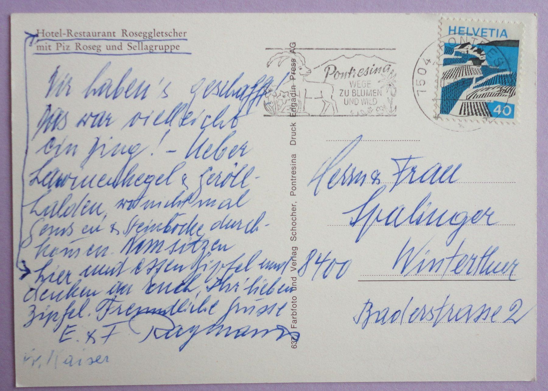 Cartoline postali: Hotel-Rest. Roseggletscher – Usato da Fétigny venduto da Billy2miny 1
