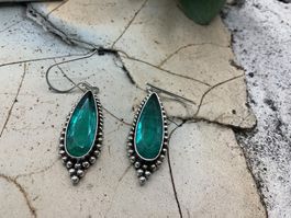 Ohrhänger Sterlingsilber mit grossen paraibagrünen Quarzen