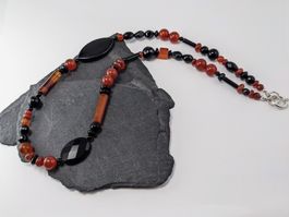 Halskette (Unikat) aus Karneol und Onyx 60cm