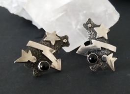 OHRRINGE ONYX MIT SILBER 925 BLITZ WOLKE UND STERN