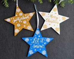 3 handbemalte Weihnachtssterne aus Holz Set – Geschenk Idee
