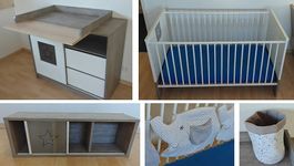 Kinderzimmer-Möbel (Bett, Wickeltisch, kleines Regal)