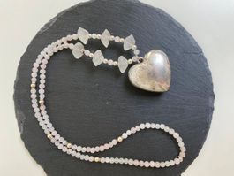 Halskette Bergkristall Rosenquarz und silber