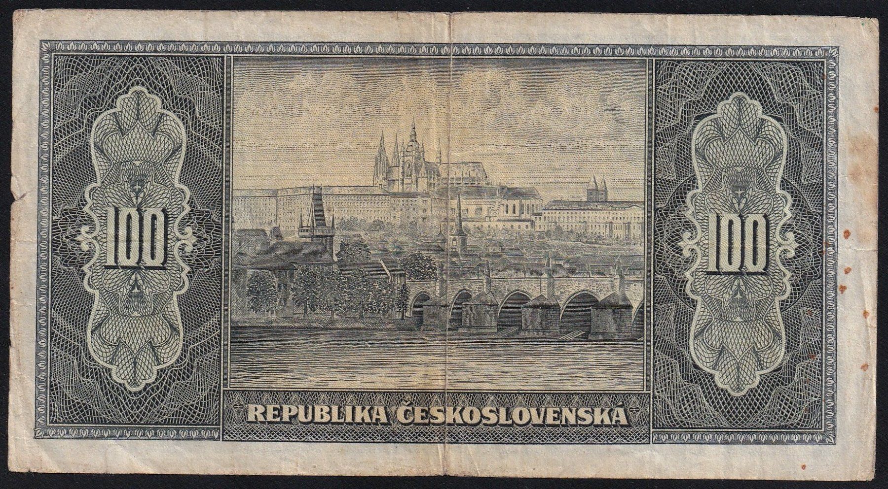 Banknoten: Tschechoslowakei 100 Korun 1945 – Gebraucht aus Brugg AG von banknoten_muesli 1