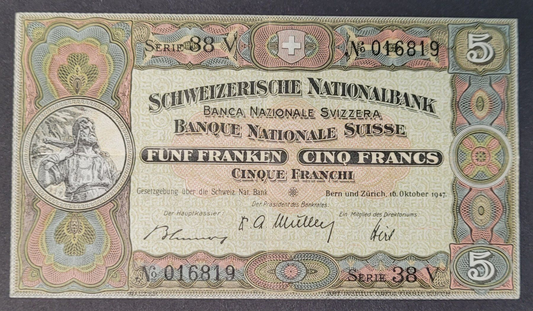 Banknoten: 5 SCHWEIZER FRANKEN 1947 – Gebraucht aus Mumpf von antonio_schweiz_961