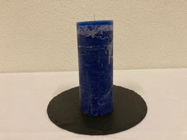 Kerze 8x20 cm, Dunkel-Blau uni Raureif, ca. 850g