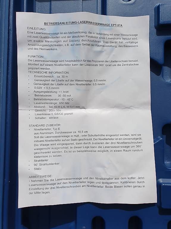 Tutti gli attrezzi: neue Laserwasserwaage EPT-97A mit Stativ – Nuovo e nell'imballaggio originale da Sirnach venduto da GaudiBLC 4