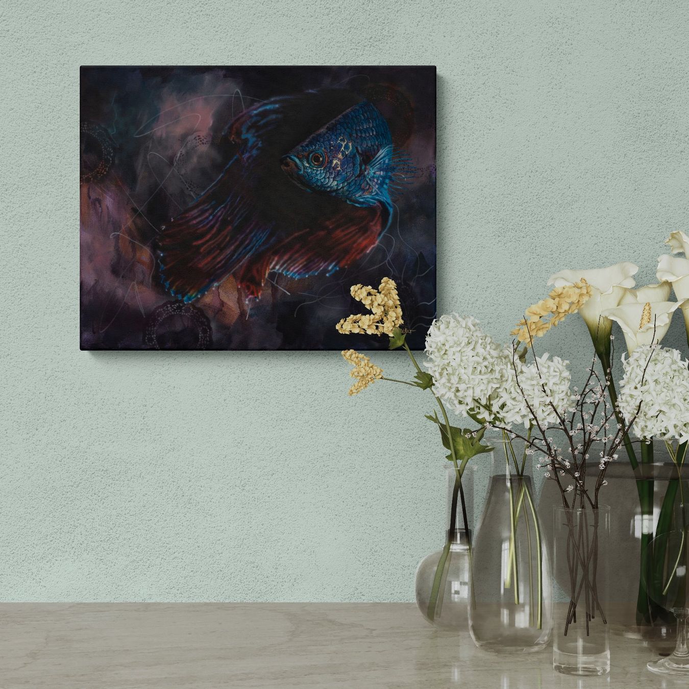 Gemälde: Originalgemälde Kampffisch Acryl 40x50 cm – Neu und originalverpackt aus Tägerwilen von Simone_Widler_Art 3