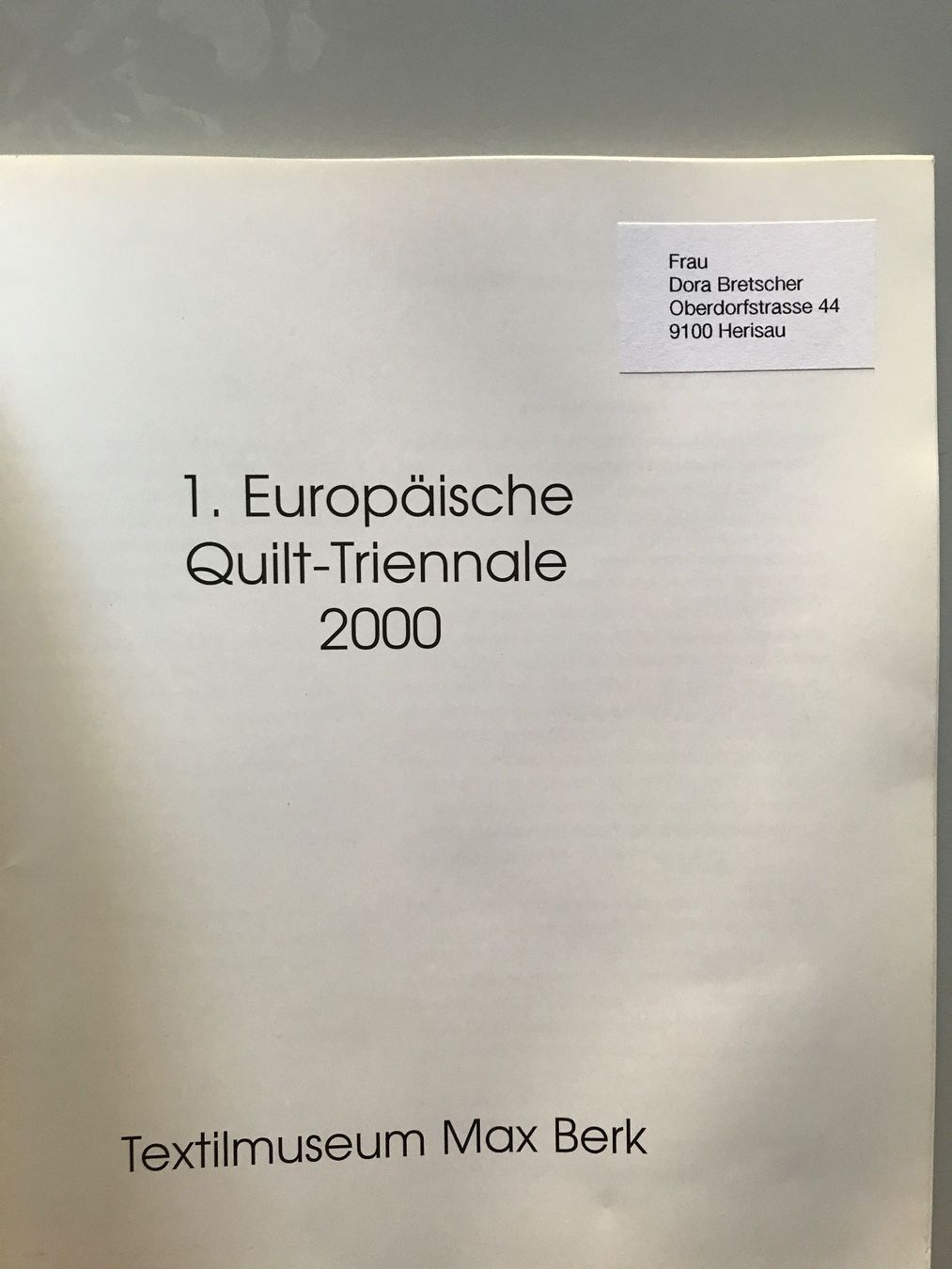 Bücher: 1. Europ. Quilt-Triennale 2000 – Gebraucht aus Abtwil SG von Yazu02 1