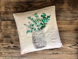 Kissenbezug 45 x 45 cm Pflanze im Topf Landhausstil Deko