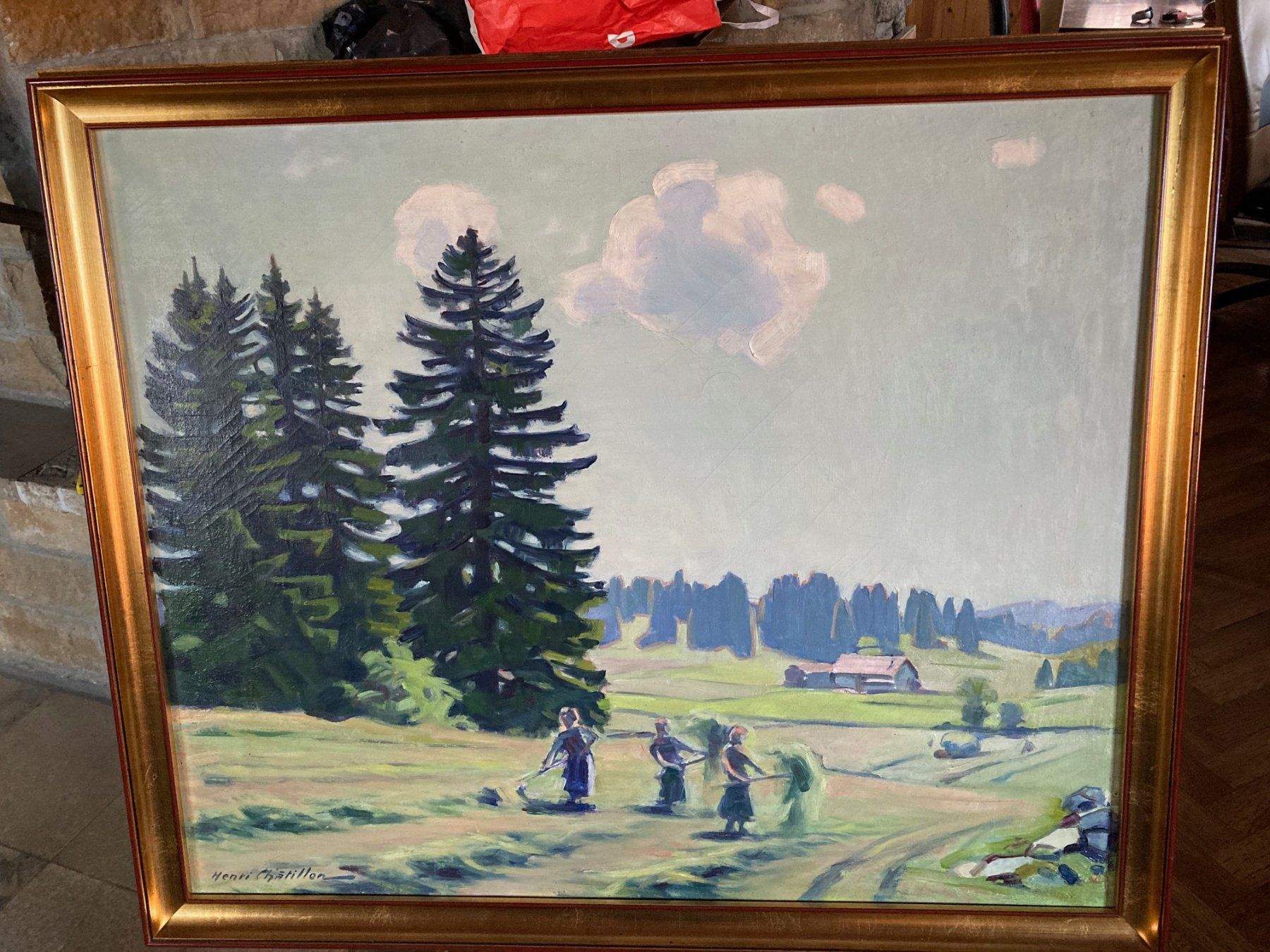 Dipinti: Tableau d'Henri Châtillon, les faneuses . – Usato da La Chaux-de-Fonds venduto da venteperso5