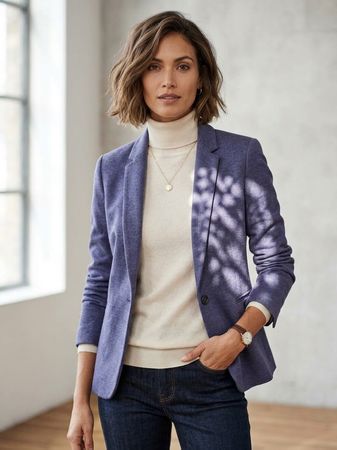 Esprit Blazer Jacket Dark Blue Cotton Blend Size 40