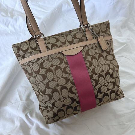 Coach Signature stripe medium tote bag pink