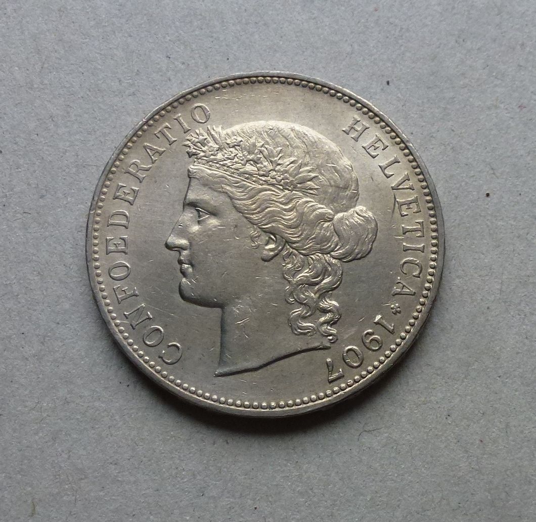 Tutti le monete: ++ 5.- Franken 1907, gute Erhaltung – Usato da Walkringen venduto da Casablanca777