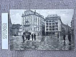 AK von Luzern Überschwemmung Schwanenplatz