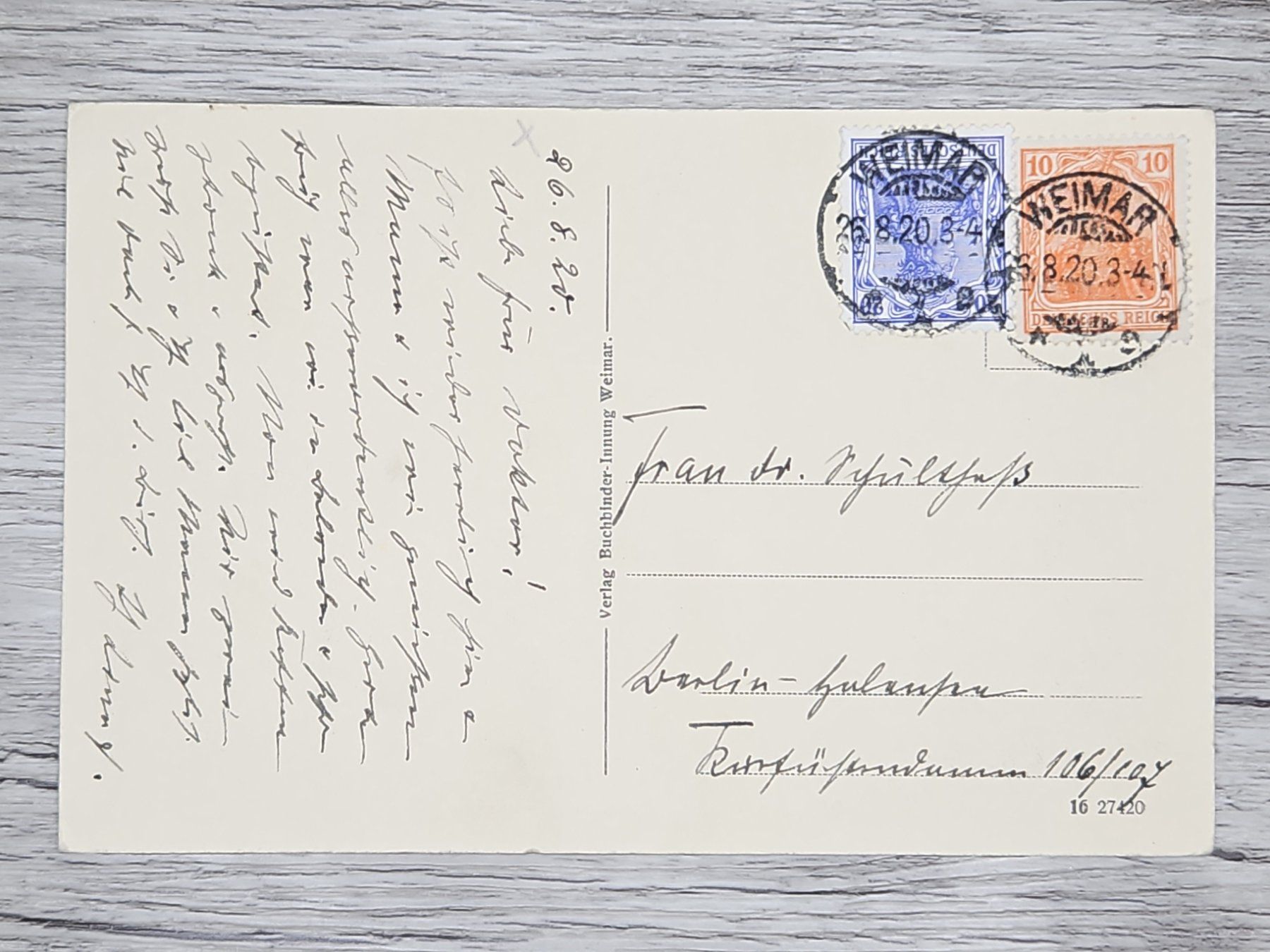 Tous les timbres: CL16 Carte Postale + Timbre Allemagne 1920 – D'occasion à Cousset par Patrick_Collections 1