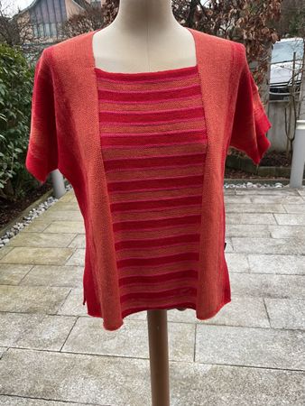 Kurz Arm Strick Pullover M Linen / Cotton Orange rot Töne