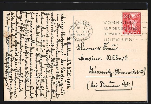 Cartoline postali: AK St. Gallen, Blick auf den Ort, 1936 – Usato da Berlin venduto da bartko-reher 1