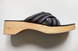 HERMÈS HERLINE Vintage YK2  : Wood Mules en toile et bois 39