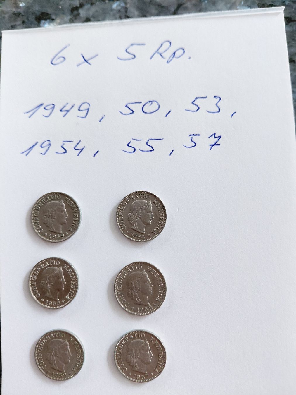 Tutti le monete: 6x 5 Rappen 1949 bis – Usato da Bonaduz venduto da topolino052
