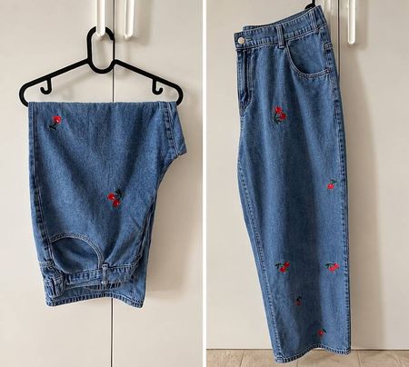 Schöne Jeans mit Kirsch-Stickerei 
