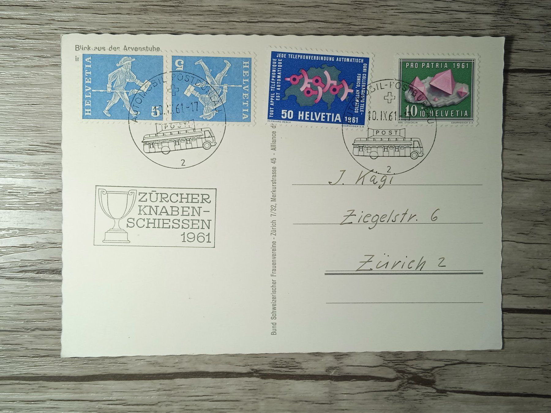 Tutti i francobolli: TR45 Carte Postale + Timbre Suisse 1961 – Usato da Cousset venduto da Patrick_Collections