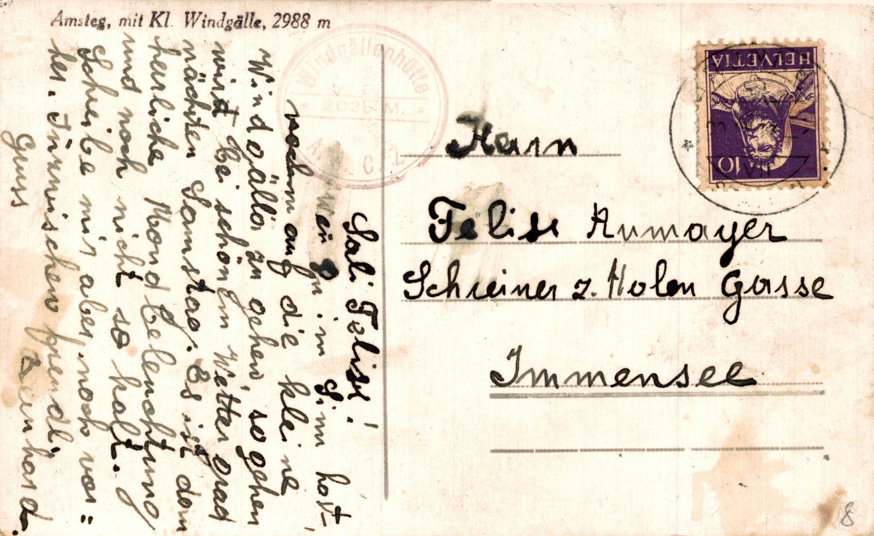 Cartoline postali: Amsteg mit kl. Windgälle, 2988 m. – Usato da Bronschhofen venduto da Astore 1