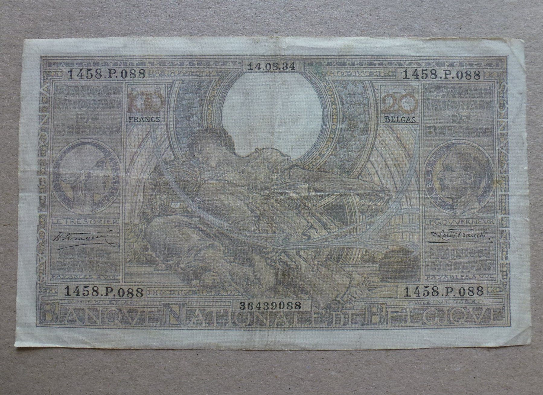 Banknoten: Belgien ++ 100 Frank 1934 – Gebraucht aus Walkringen von Casablanca777