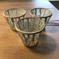 Teelichtkerzen-Glas/ Gips weiss 3 Stk.