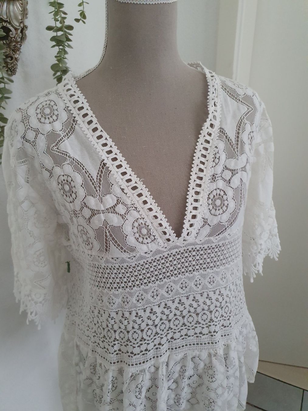 Camicette: Weisse Bluse m. Spitze Gr L "Chicoree" – Nuovo (secondo la descrizione) da Münsingen venduto da BlackTears-3 2