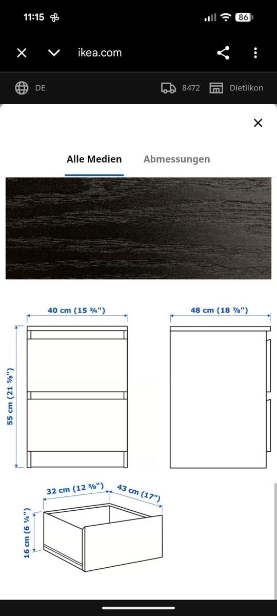 Ikea Kommoden: IKEA MALM Kommode 2 Schubladen schwarzbraun 40x55cm – Gebraucht aus Seuzach von Turner32 2