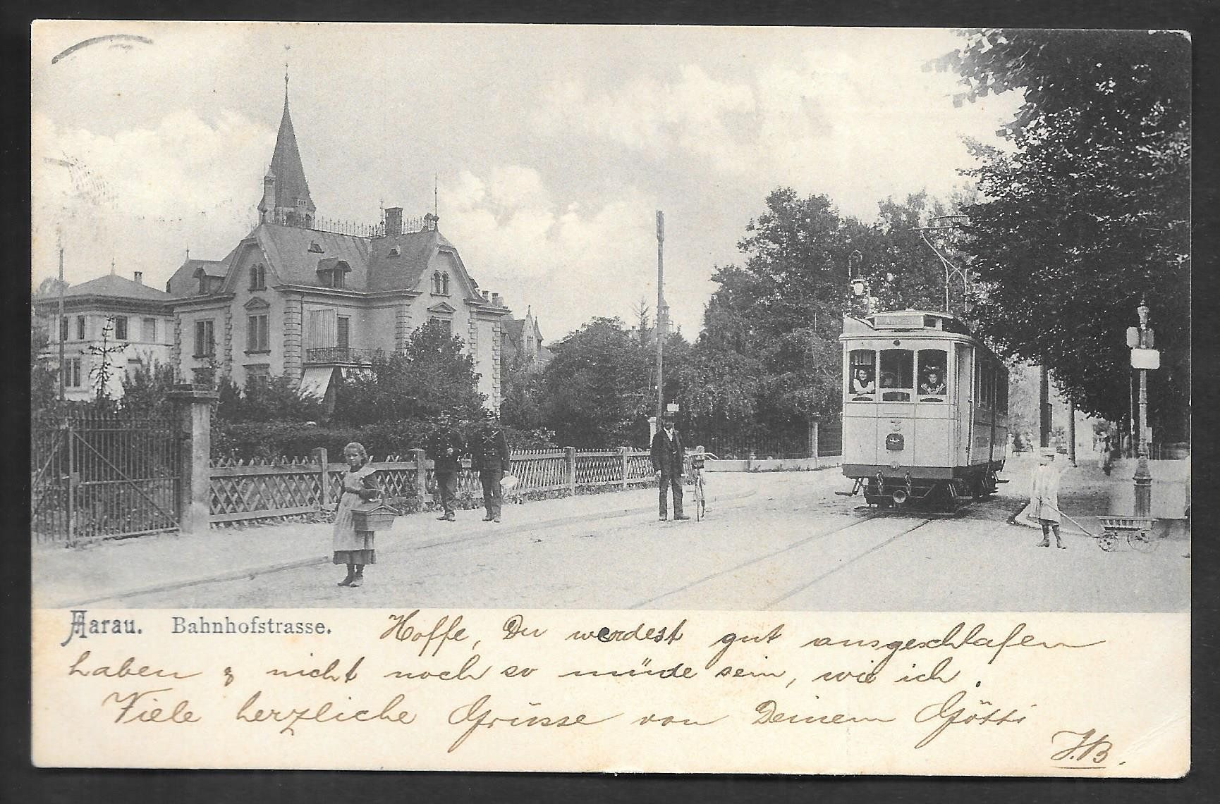 Cartoline postali: Aarau Bahnhofstrasse mit Strassenbahn / Tram – Usato da Olten venduto da clotaldi