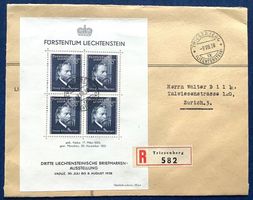 1938 Liechtenstein Block 3 auf R- Brief Triesenberg -Zürich
