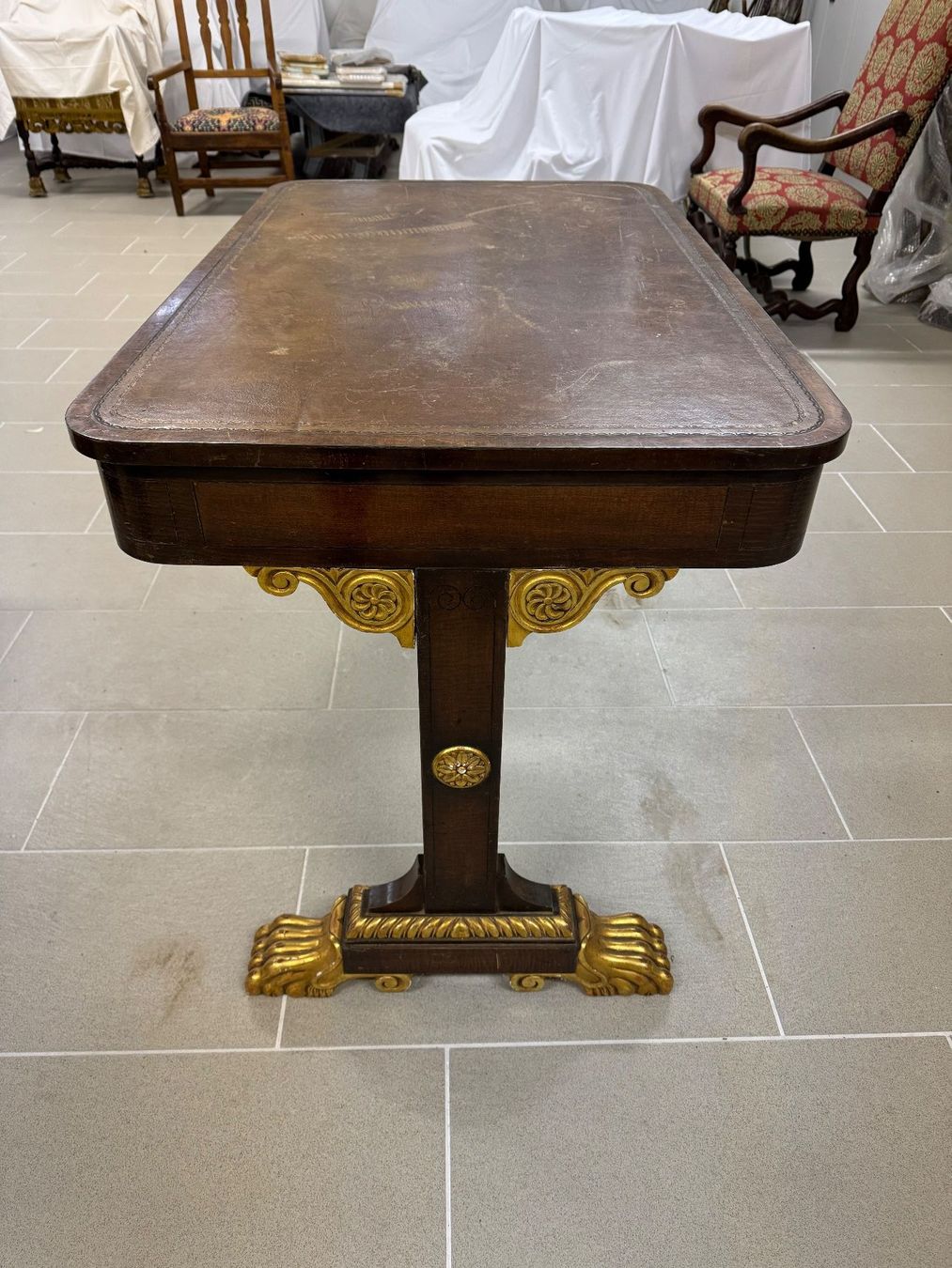 Tavoli: Superb George IV Burr Elm Library Table - – Usato da Oeschseite venduto da -Luxury-On-Line-