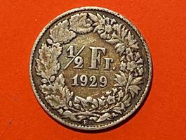 50 Rappen oder 1/2 Fr.1929 B ( Silber ) Auflage Nur 2.0 Mio
