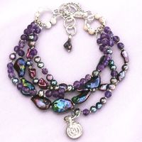 Peacock Keshi Perlen Armband  - pfauenblau -4-reihig Silber