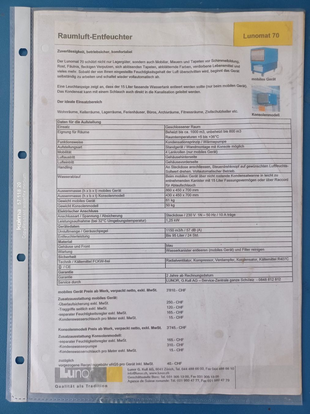 Déshumidificateurs: Raumluft-Entfeuchter Lunomt 70 – D'occasion à Oberhelfenschwil par Whoopie1974 2
