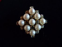 Perlen-Strass-Brosche, goldfarben, vintage