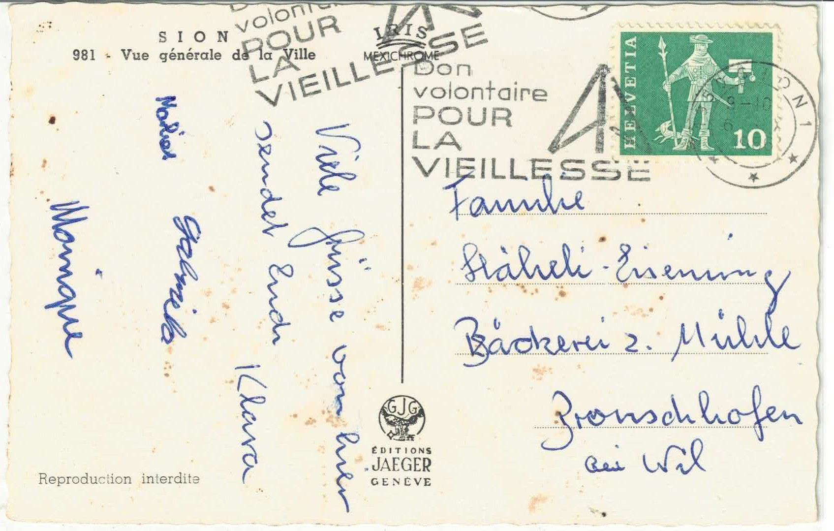 Cartoline postali: Sion - Vue generale de la Ville – Usato da Ettingen venduto da Kartenplanet 1