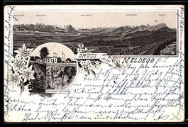 Litho Meldegg, Gasthaus Meldegg und Berg
