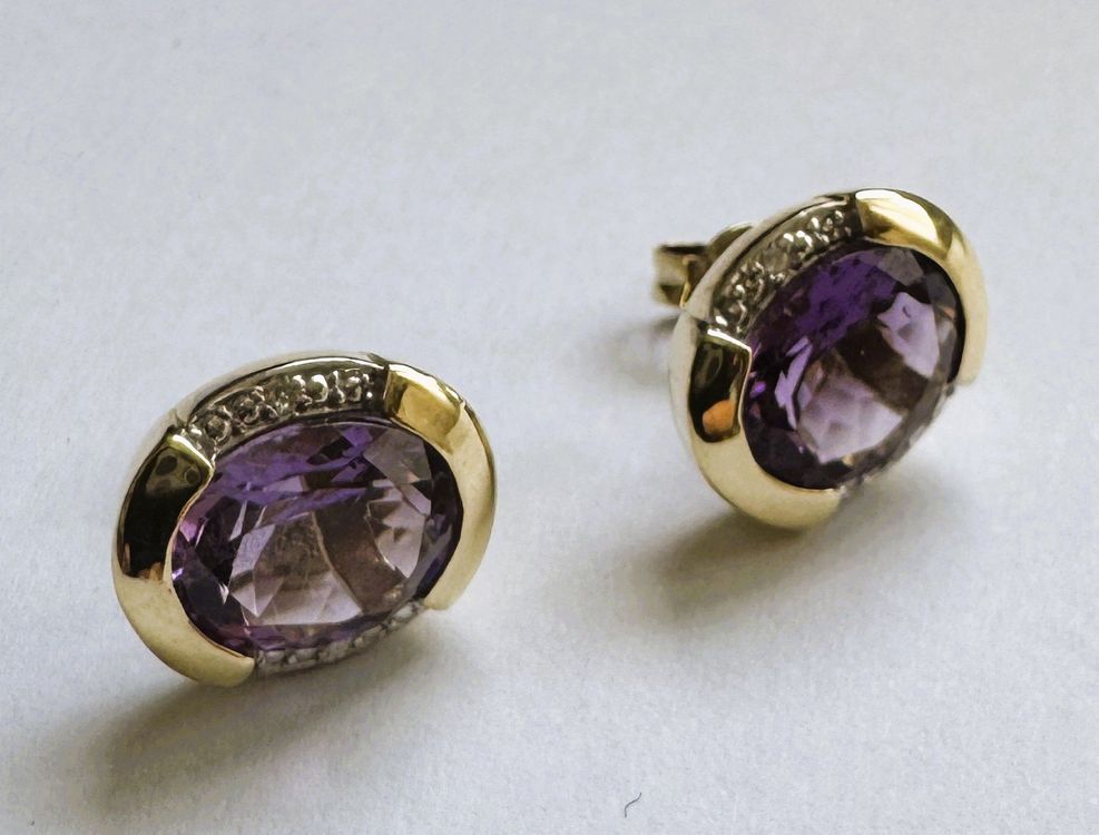 Ohrstecker 14Karat Gelbgold mit Amethyst und Brillanten 2