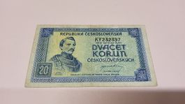 Tschechoslowakei 20 Kronen 1948, guter Zustand