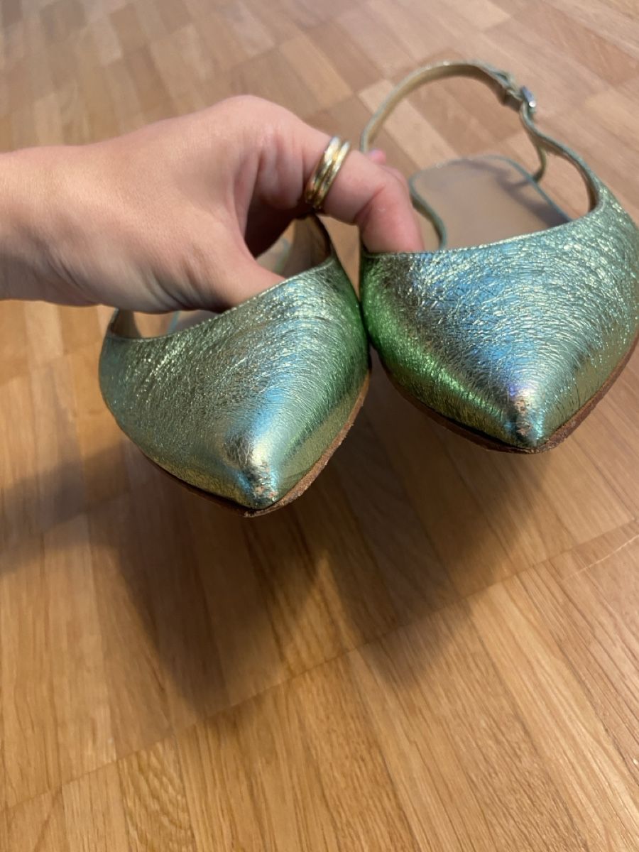 Stuart Weitzman Damenschuhe: Stuart Weitzman Metallic Crackle Leather Slingback Flats – Gebraucht aus Münchenstein von B771 3