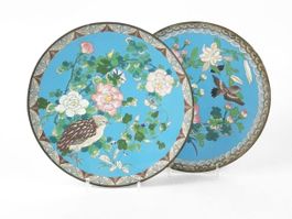 Pair of plates in cloisonné enamel, Chine Rare Magnifique