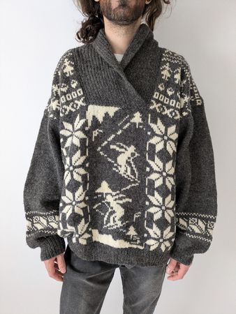 Norweger Pullover mit Schalkragen, Wolle, Gr.XL