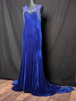 Blaues Samt-Abendkleid mit Schleppe, Gr. 36/38