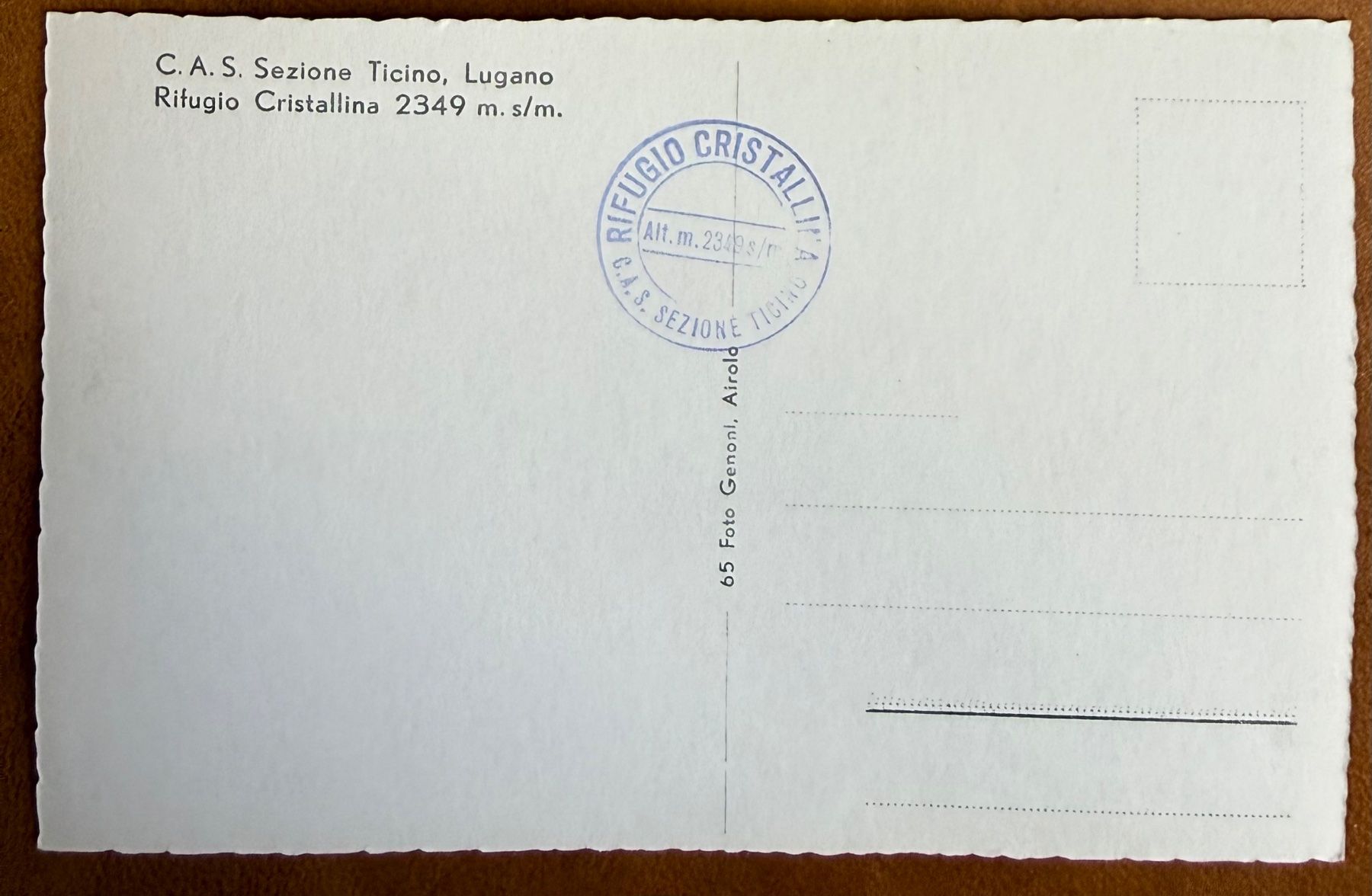 Ansichtskarten: Cristallina Refugio - C.A.S Ticino . Lugano – Gebraucht aus Lutry von Ediego 1