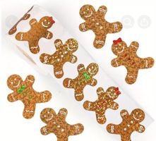 Lebkuchenmann Aufkleber Rolle mit Glitzereffekt neu