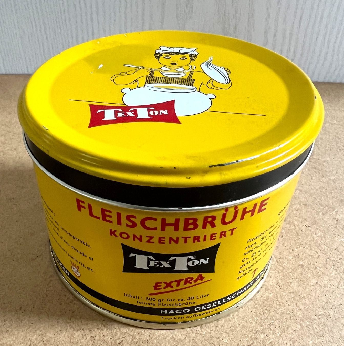 Barattoli: Blechdose TEXTON EXTRA FLEISCHBRÜHE KONZENTRIERT HACO AG – Usato da Rothrist venduto da Brandystar